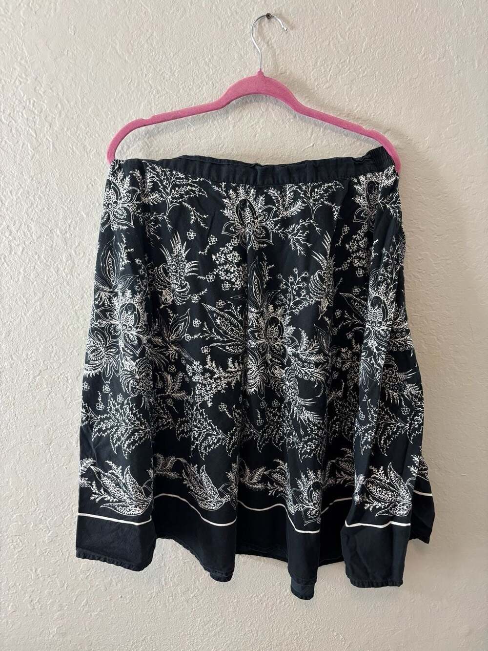 Indigo West 100% Cotton Black and White Floral Embroidered Midi Skirt